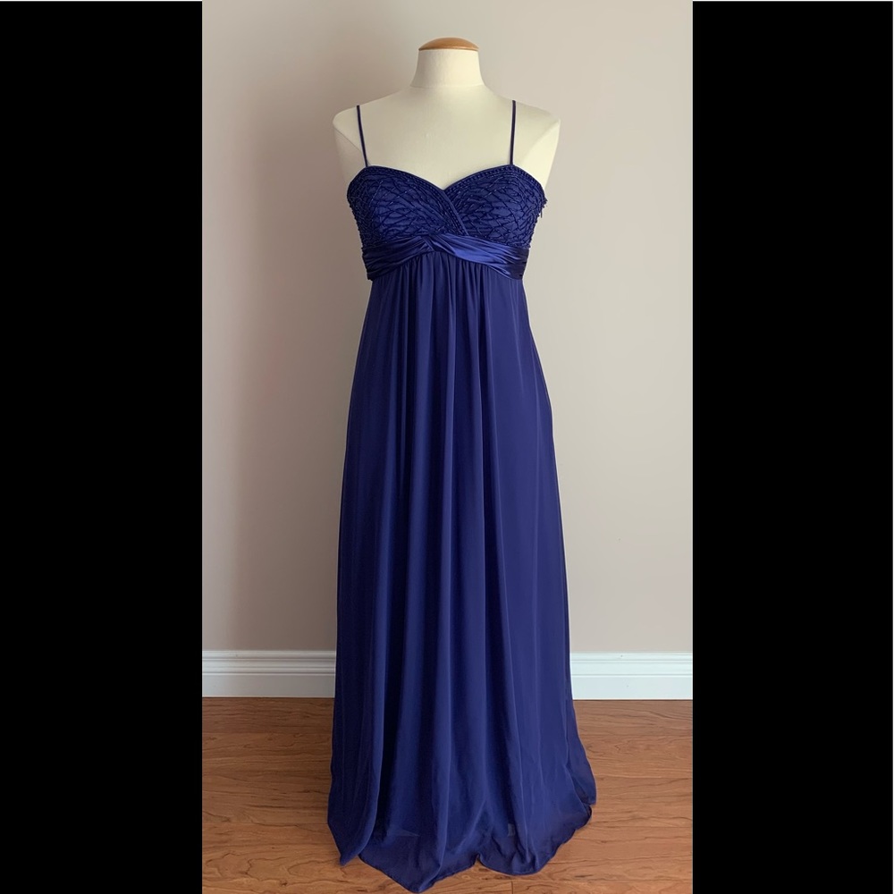 Hailey Adrianna Papell Maxi Blue Beaded Dress 8